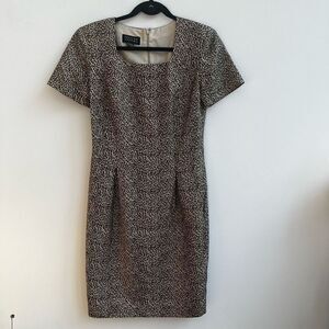 Spenser Jeremy Women's !00% Silk Animal Print Square Neck Sheath Dress Black/Tan